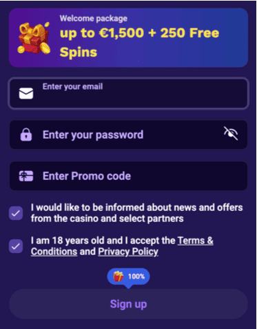 Registration at Liraspin casino